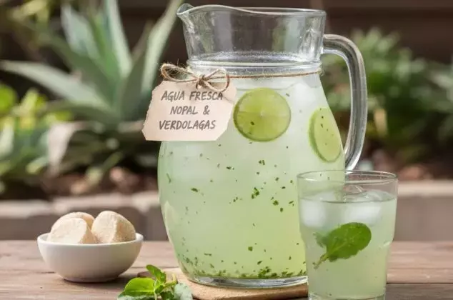 Elixir Refrescante: Agua de Nopal y Verdolagas con 4 Ingredientes