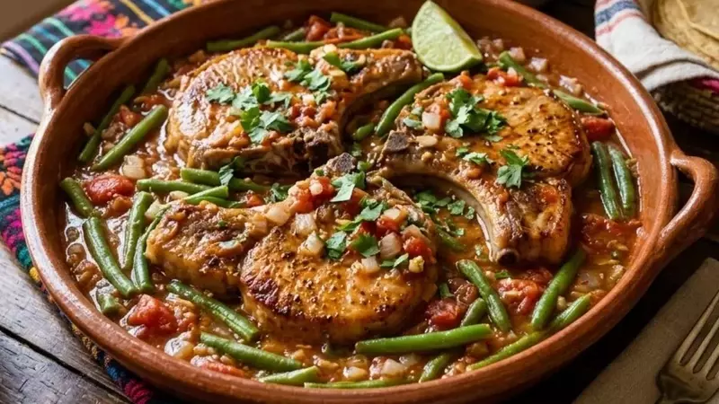 Chuletas de Cerdo con Ejotes a la Mexicana: Un Deleite Casero en Minutos